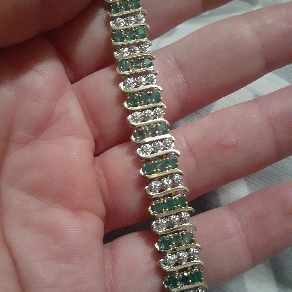 10k Vintage Emerald and Diamond Bracelet